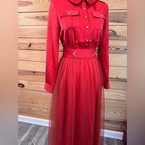 L'ATISTE Vibrant Red Long Sleeve Dress